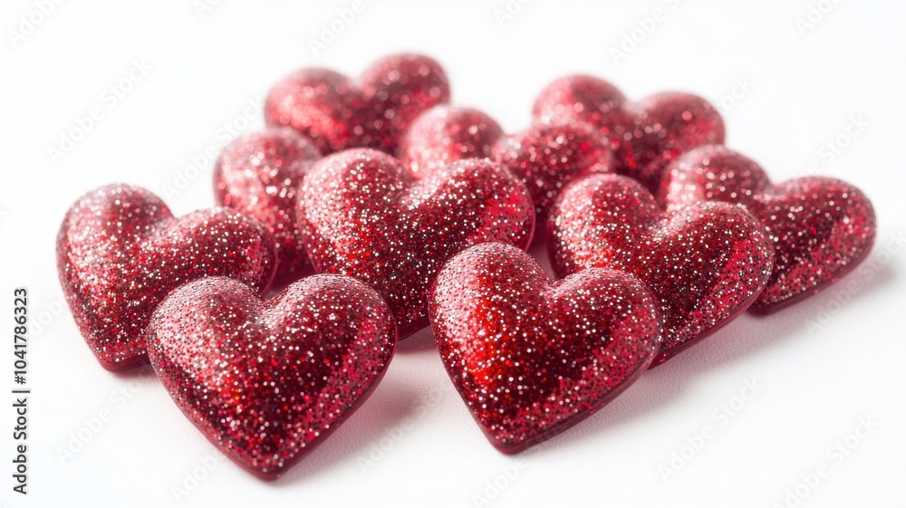 Obraz premium Shiny red hearts in white background