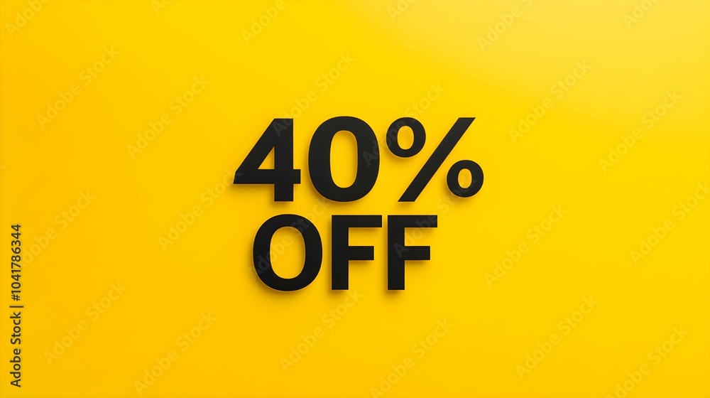 Black '40% OFF' Promotional Sign on a Yellow Background with Copy Space Black '40% OFF' Promotional Sign on a Yellow Background with Copy Space