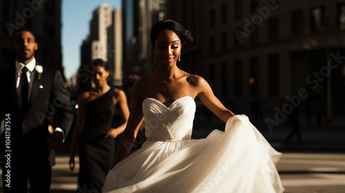 Bride Rushing to Wedding Venue with Attendants Chasing photo