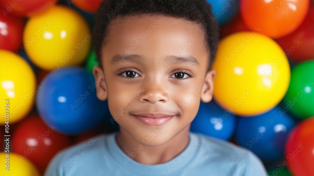 Black boy with plastic balls around Black boy with plastic balls around