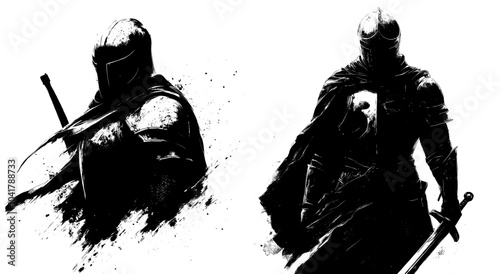 Stylish knight logo design in black, showing an armored warrior