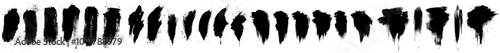 Collage of black-painted forms, real hand-crafted gestural elements in rectangular and square shapes, modern resources for geometric shapes with text space