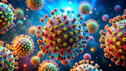 Close-Up 3D Illustration of Rota Virus Under Microscope with Bokeh Effect for Medical and Scientific Research