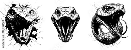 Stencil pattern with aggressive snake with open mouth