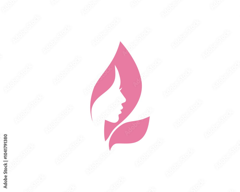 leaf logo with a negative silhouette of a woman's face inside a leaf.eps leaf logo with a negative silhouette of a woman's face inside a leaf.eps