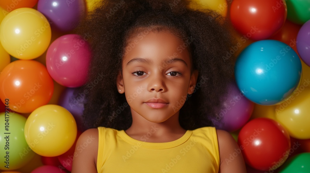 Obraz premium Black girl with plastic balls around