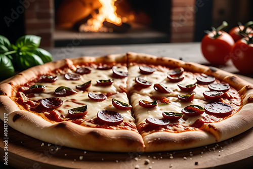 freshly baked pizza often cut large pizza box easier serving photo