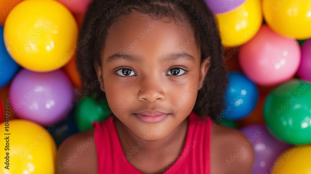 Obraz premium Black girl with plastic balls around