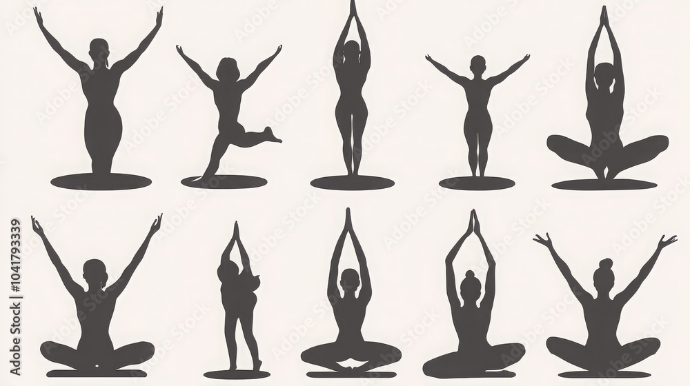 Vector icons of yoga people silhouettes in various poses. Vector icons of yoga people silhouettes in various poses.
