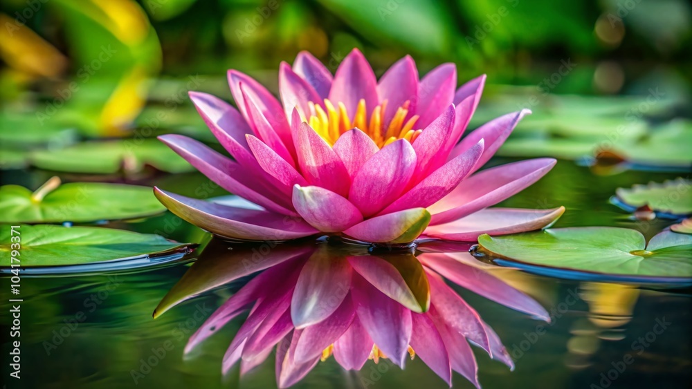 Closeup of a Stunning Pink Water Lily Flower with Vibrant Petals and Lush Green Leaves Ideal for Nature Closeup of a Stunning Pink Water Lily Flower with Vibrant Petals and Lush Green Leaves Ideal for Nature