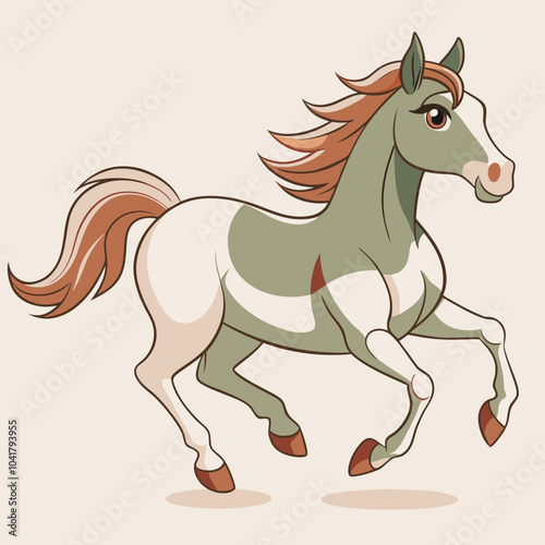 Playful horse illustration galloping joyfully on a light background copy space