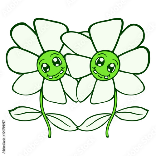 Two Cute Friends Flowers Team 2 Cartoon Comic Happy Small Pretty Leaf Beautiful Green Plant Blooming Nature Lover Flowers Gardening Gardeners Thumb Garden Hobby Blooms Blossoms Gardener Leisure Summer