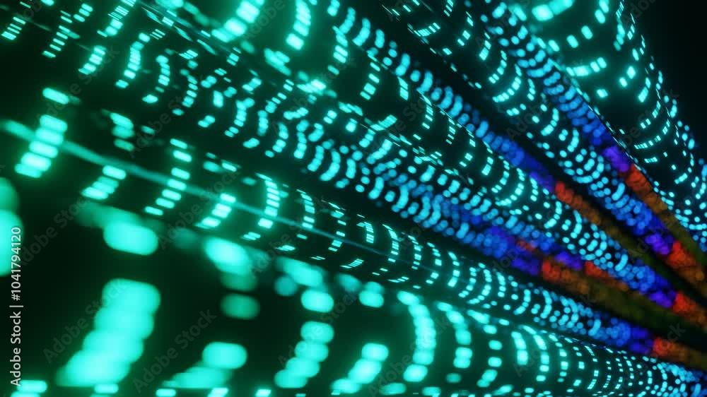 3d abstract background optical fiber or pipes, signals travel over fiber. Bright light effects, bokeh and DOF. Sci fi theme, data transfer