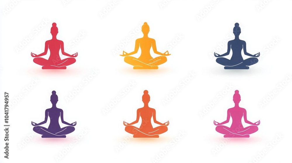 Yoga icon set showing a person in a meditation pose. - Yoga icon set showing a person in a meditation pose. -