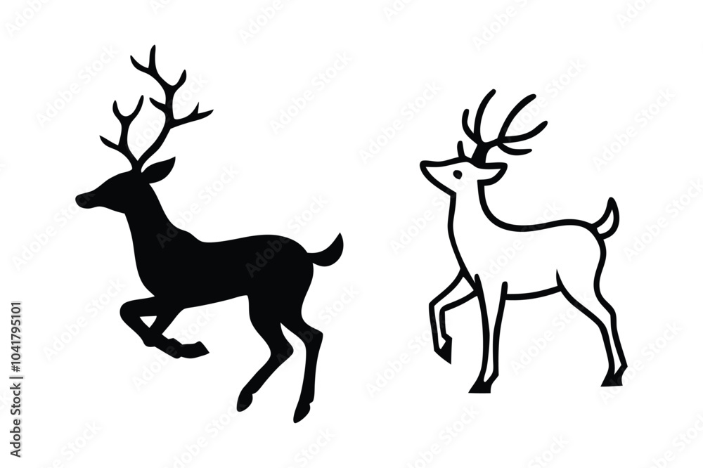 Obraz premium A vector set of elegant running deer silhouettes, perfect for holiday cards, wildlife-themed designs, and decorations. Ideal for Christmas, seasonal projects, and nature-inspired illustrations.