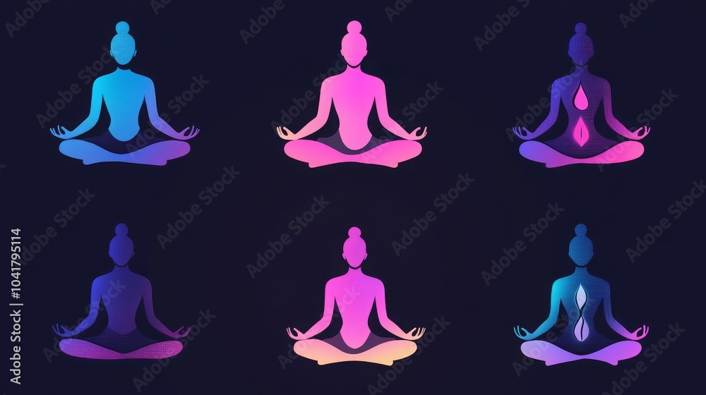 Yoga icon set showing a person in a meditation pose. - Yoga icon set showing a person in a meditation pose. -