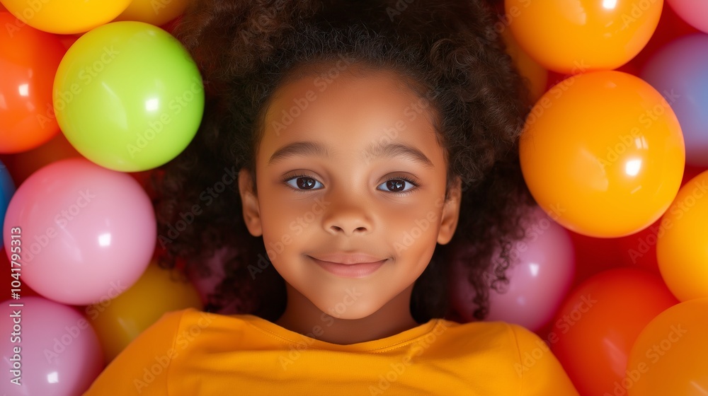 Obraz premium Black girl with plastic balls around