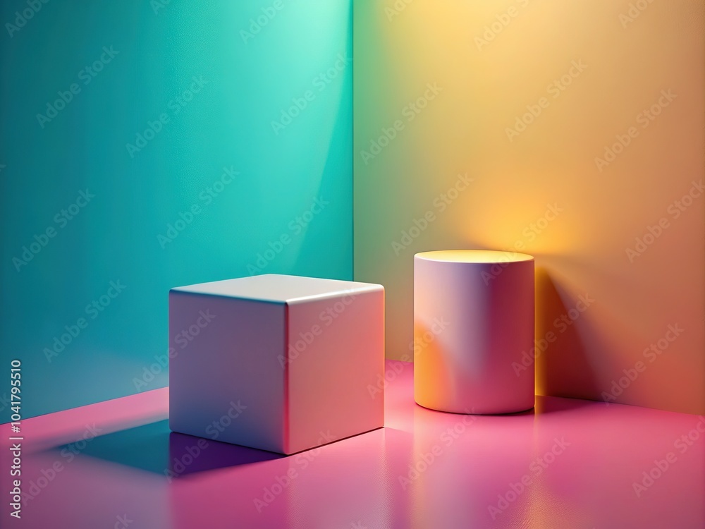 Geometric Shapes Display Stand - Blank Cube and Cylinder 3D Rendering Geometric Shapes Display Stand - Blank Cube and Cylinder 3D Rendering