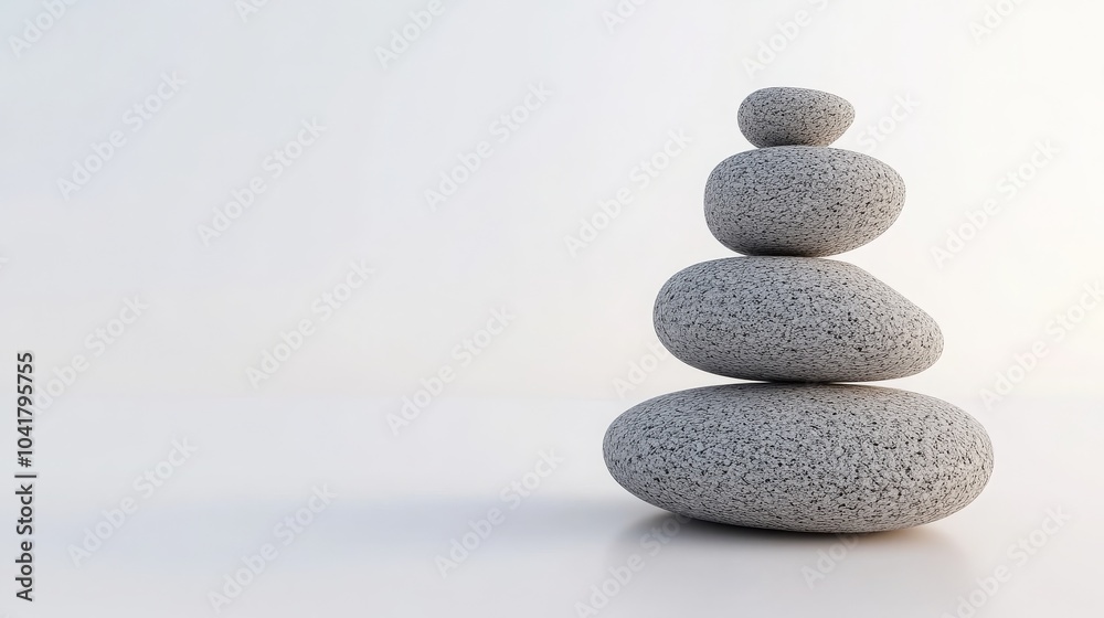 Zen and stability: Balanced stone tower on white background. - Zen and stability: Balanced stone tower on white background. -