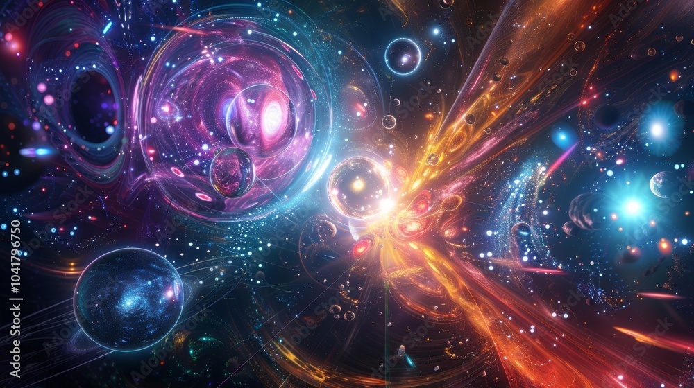 A futuristic depiction of a diverse group of individuals working together to unravel the mysteries of the universe and bring about a unified particle theory. A futuristic depiction of a diverse group of individuals working together to unravel the mysteries of the universe and bring about a unified particle theory.
