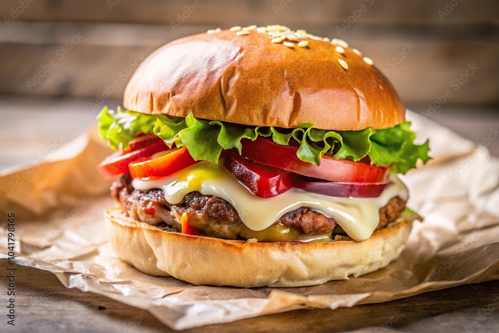 Burger filled with paper cardboard waste, juicy mayo, ketchup Macro