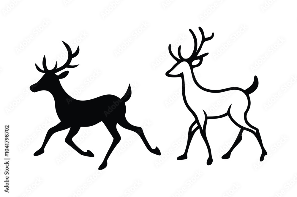 Obraz premium A vector set of elegant running deer silhouettes, perfect for holiday cards, wildlife-themed designs, and decorations. Ideal for Christmas, seasonal projects, and nature-inspired illustrations.