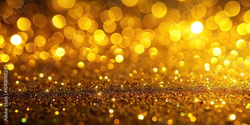 bright yellow glitter and twinkly lights abstract background with depth of field