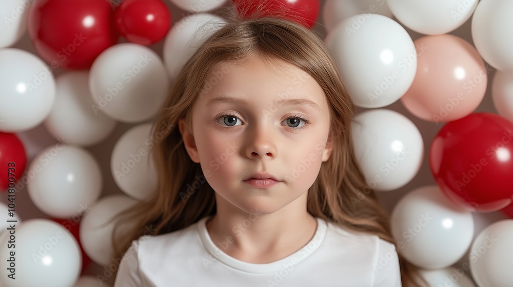 Obraz premium White girl with plastic balls around