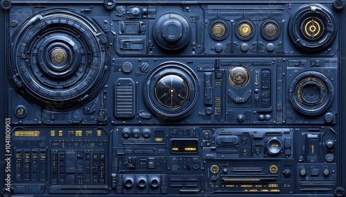 Intricate futuristic control panel featuring advanced technology and glowing elements