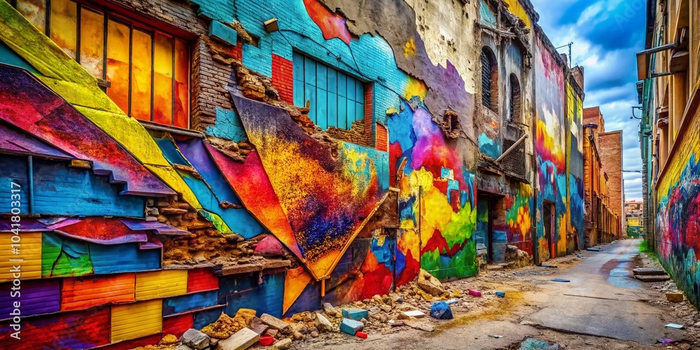 Obraz premium Colorful Broken Wall Art with Abstract Shapes for Modern Interiors