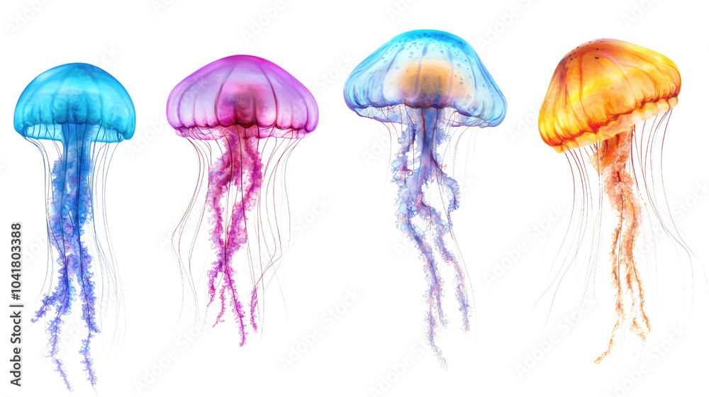 Fototapeta premium A glowing jellyfish floating against a dark background