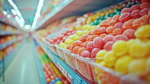 Colorful Candy Aisle in Supermarket