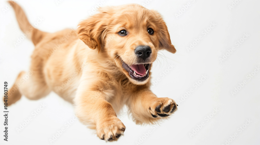 Playful Golden Retriever Puppy Leaping with Joy Playful Golden Retriever Puppy Leaping with Joy