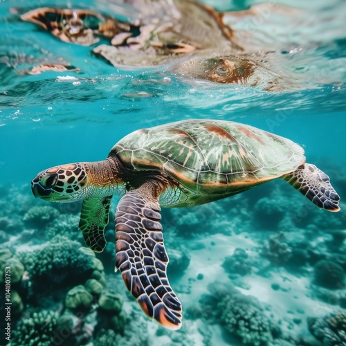 a sea turtle swimming in the water