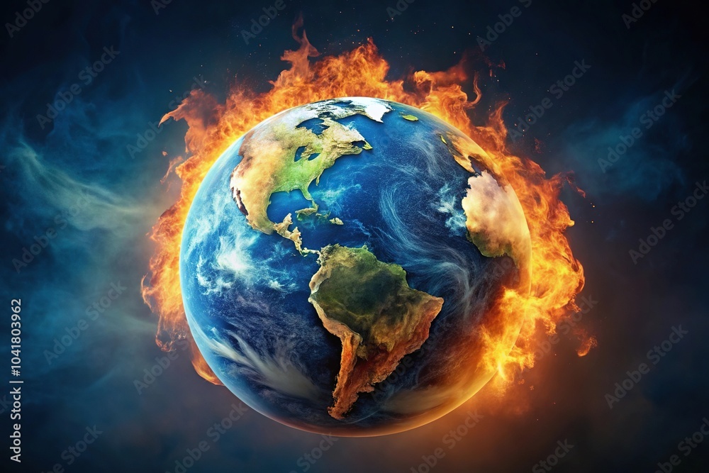 Fototapeta premium Burning Earth globe symbolizing global warming