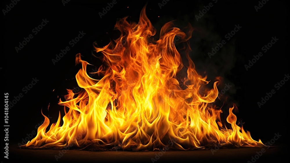 Fototapeta premium Burning fire glowing on dark silhouette background