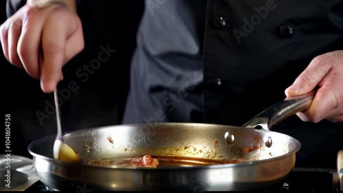 a chef who is cooking sauce