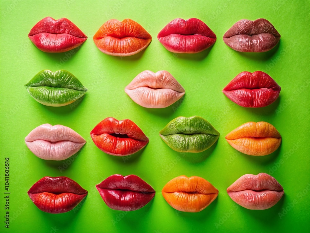 Colorful Kisses in Various Shapes on Green Screen for Valentine's Day Celebrations Colorful Kisses in Various Shapes on Green Screen for Valentine's Day Celebrations