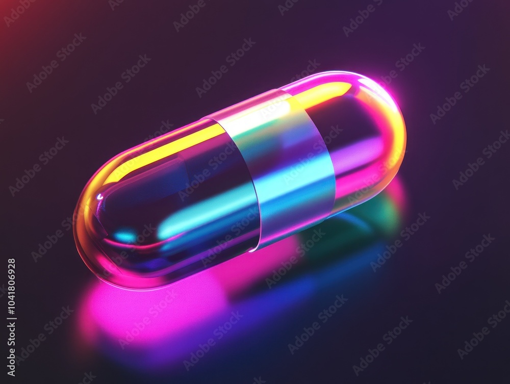 Glowing capsule emitting ethereal hues of light energy Glowing capsule emitting ethereal hues of light energy
