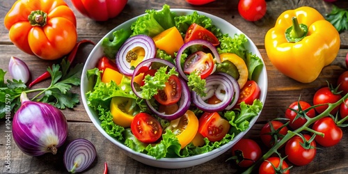 Colorful Overflowing Salad Bowl Close-Up - Fresh Ingredients for Healthy Eating