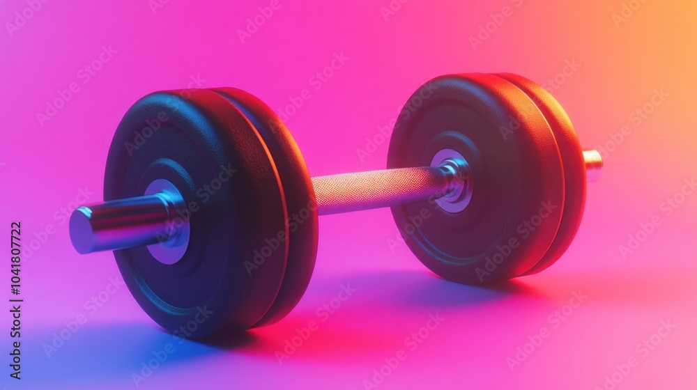 Simple black dumbbell on a vibrant gradient surface. Simple black dumbbell on a vibrant gradient surface.