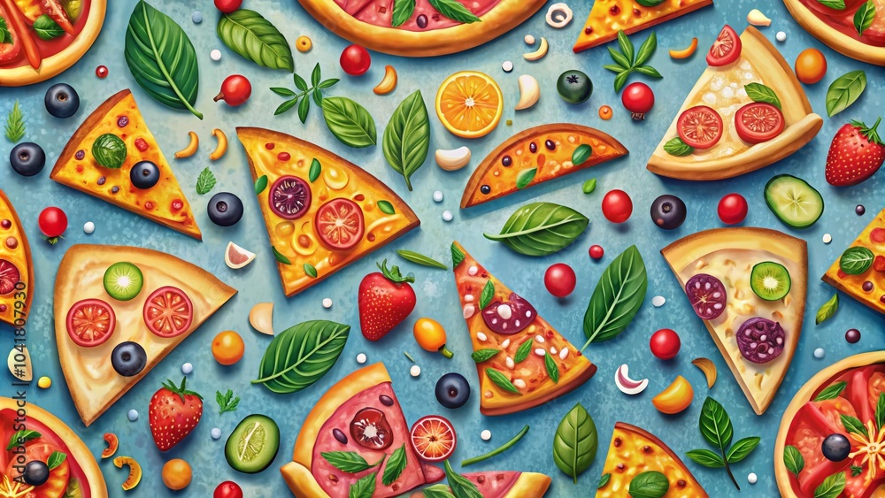Naklejka premium Colorful Pizza Slices Pattern Design for Fun Backgrounds and Creative Projects