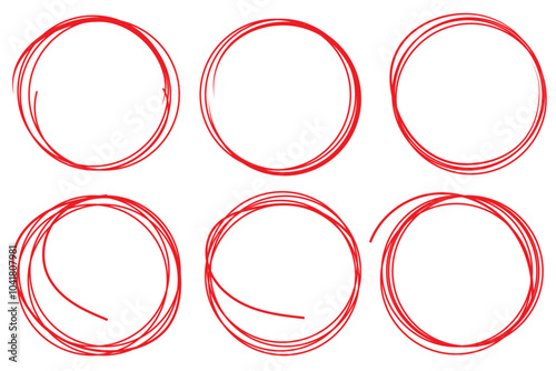 Wallpaper Mural Red circle, pen draw. Highlight hand drawing different circles isolated on background. Handwritten red circle. For marking text, numbers, marker pen, pencil, logo and text check, vector illustration Torontodigital.ca