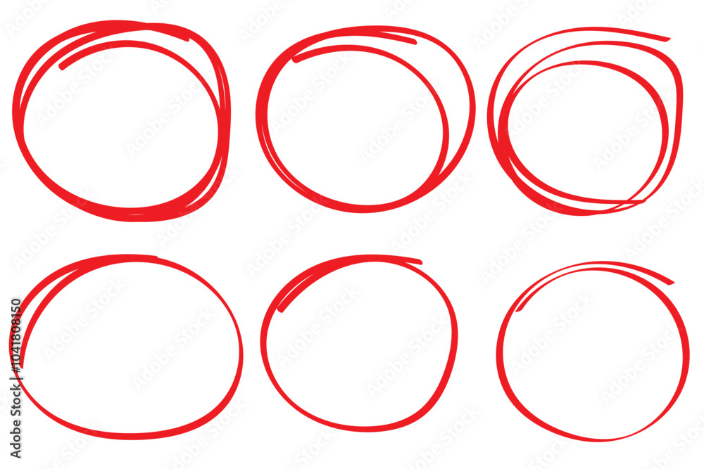 Red circle, pen draw. Highlight hand drawing different circles isolated on background. Handwritten red circle. For marking text, numbers, marker pen, pencil, logo and text check, vector illustration Red circle, pen draw. Highlight hand drawing different circles isolated on background. Handwritten red circle. For marking text, numbers, marker pen, pencil, logo and text check, vector illustration