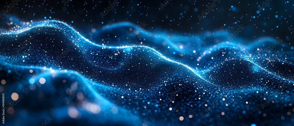 Sparkling Blue Particles Flowing on a Dark Background Representing a Technology or Science Concept Sparkling Blue Particles Flowing on a Dark Background Representing a Technology or Science Concept