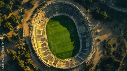 Wallpaper Mural Aerial view of a horseshoe-shaped stadium with lush grass and weathered stone seating Torontodigital.ca