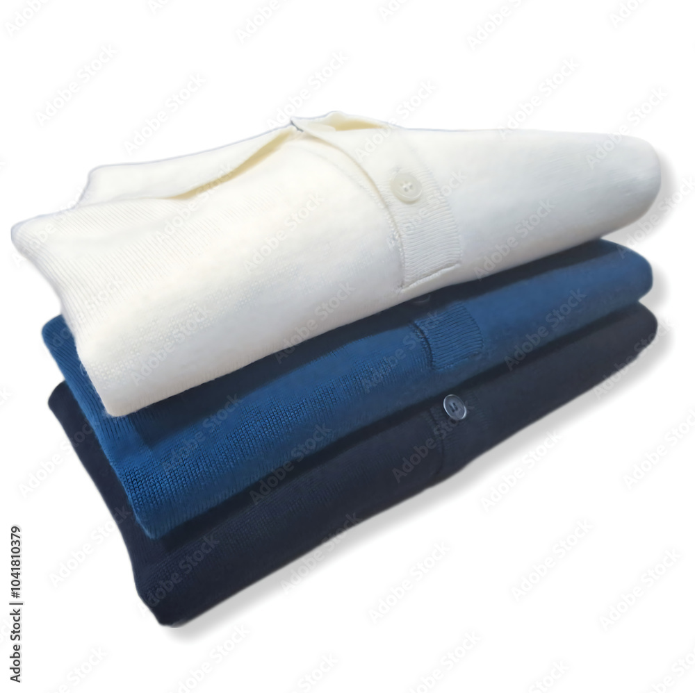 Men's polo shirts made of merino wool folded on a white background in different colours