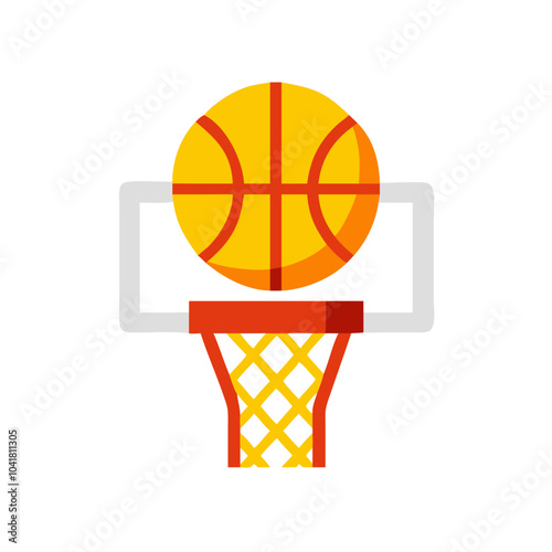 Basketball illustration scoring in a hoop on a clean white background copy space
