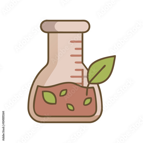 Plant in laboratory flask illustration on a clean white background copy space