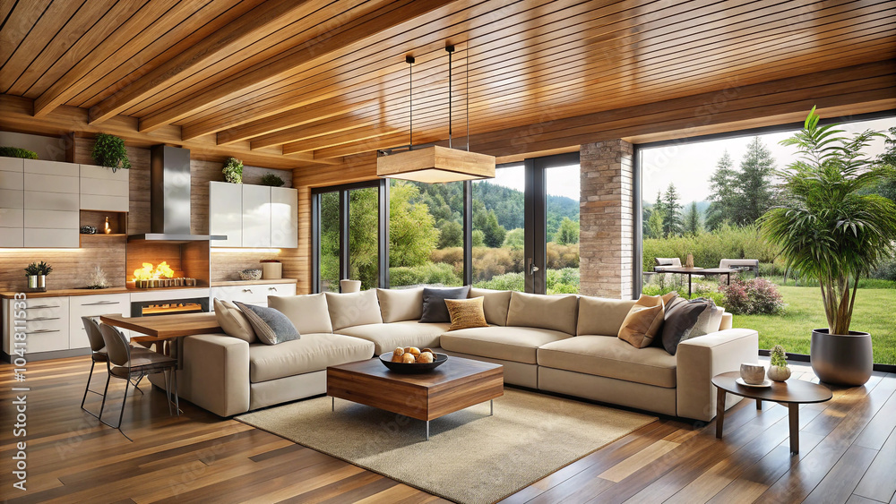 Fototapeta premium modern living room with fireplace